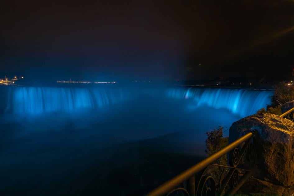 Niagara Falls shines blue for Human Rights Day.