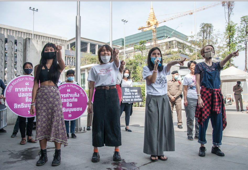 Protesters led by the Woman Help Woman group, the Free Feminist and other women's rights groups march to Parliament to protest Thailand's abortion law, Bangkok, December 23, 2020 