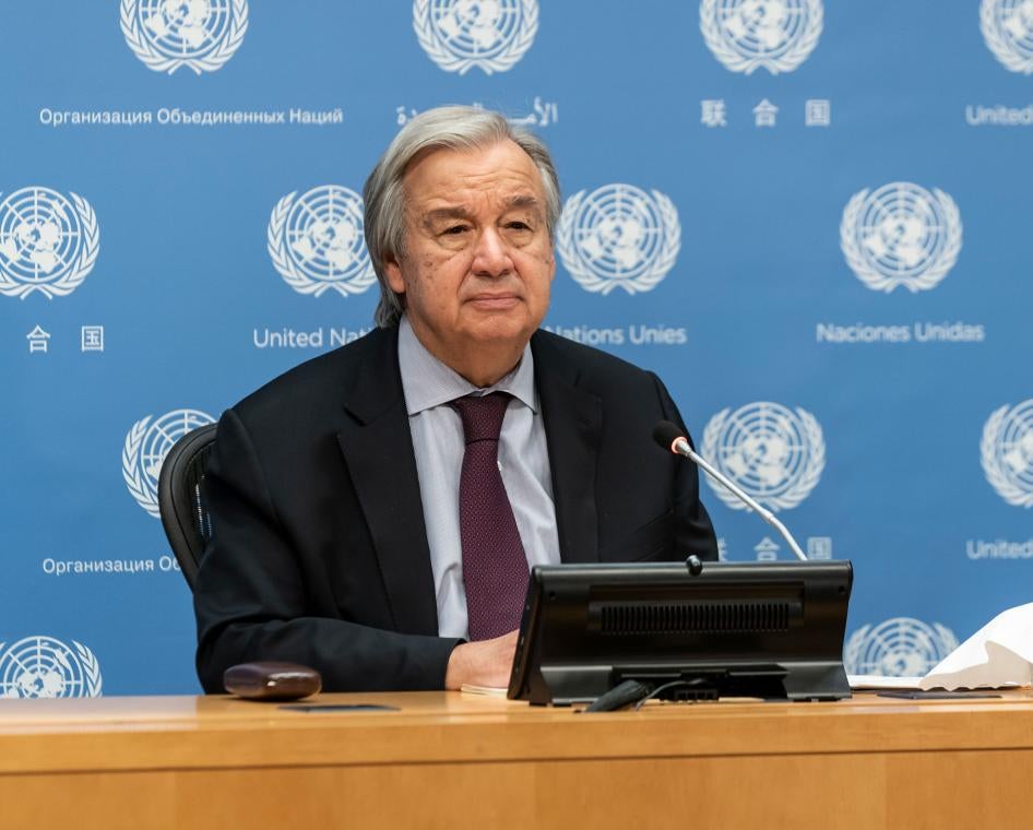 United Nations Secretary-General Antonio Guterres speaks to the press at UN Headquarters in New York, November 20, 2020.
