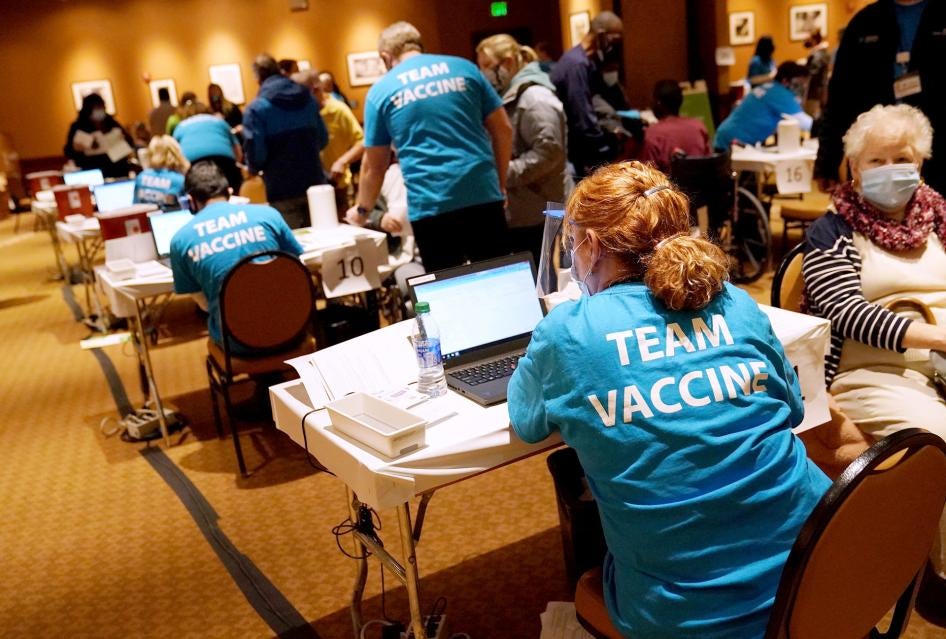 Allegheny Health Network employees run a Covid-19 vaccine clinic at PNC Park in Pittsburgh, Pennsylvania, February 6, 2021.