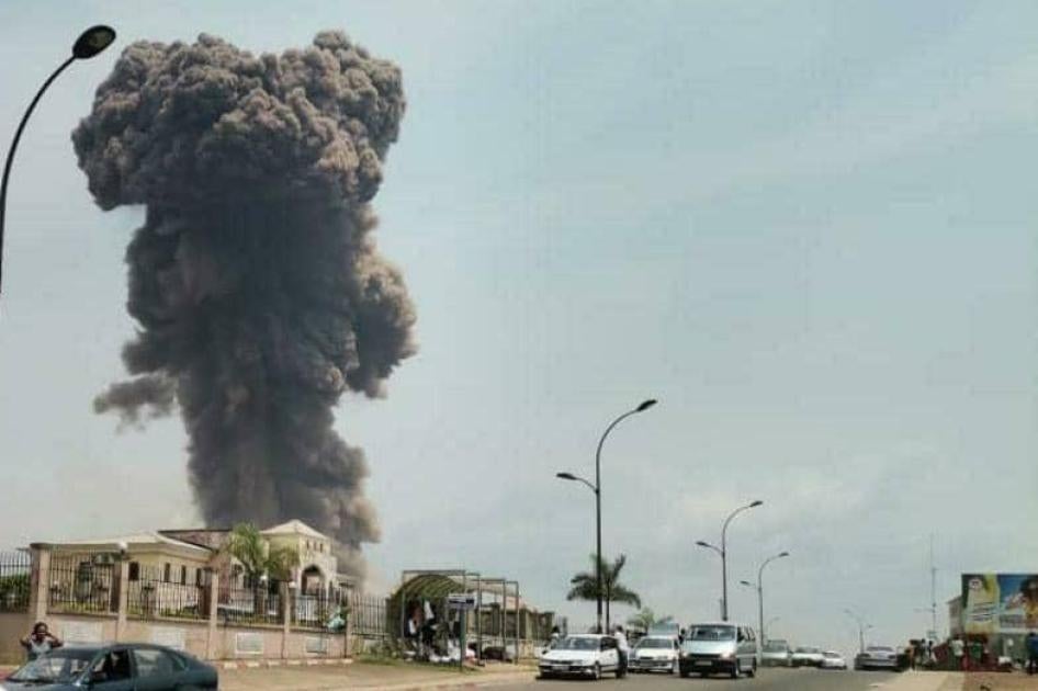 A dark cloud of smoke shown in the aftermath of a series of explosions in Bata, Equatorial Guinea, March 7, 2021.