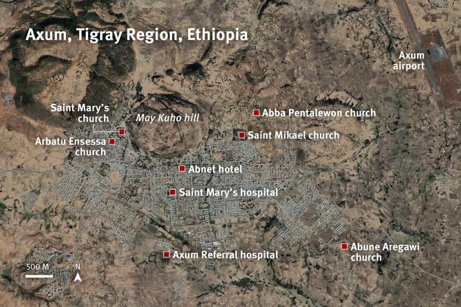 Key locations based on Human Rights Watch’s research into events in Axum, Tigray region, Ethiopia in November 2020. 