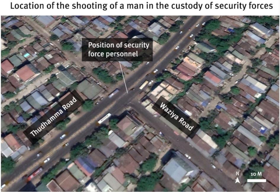 Location of the shooting of a man in the custody of security forces in Yangon, Myanmar. 