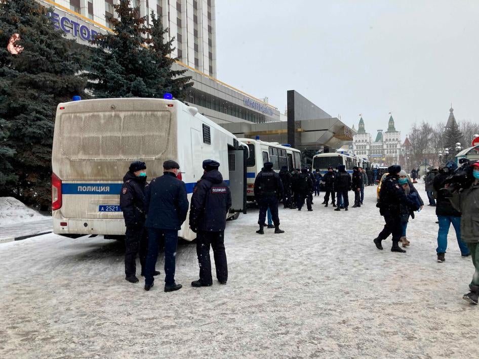 Police raid and make arrests at an opposition forum in Moscow, Russia, March 13, 2021.