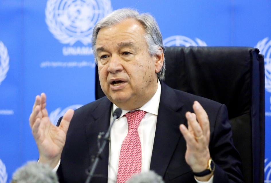 UN Secretary-General Antonio Guterres attends a press conference in Kabul, Afghanistan on June 14, 2017.