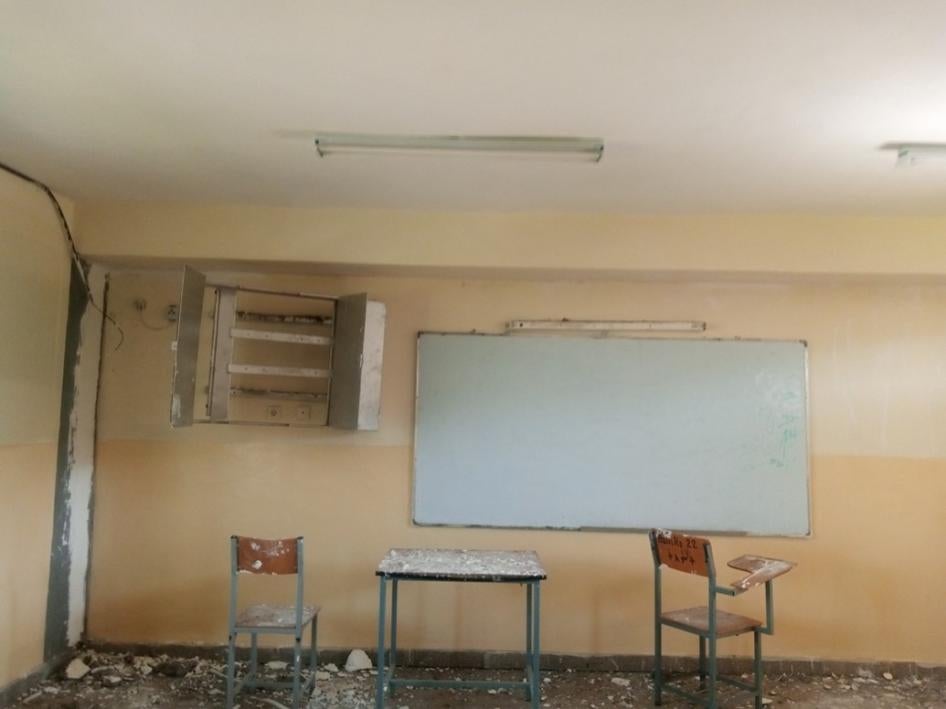 Damaged room at Atse Yohannes high school in Mekelle, Tigray. 