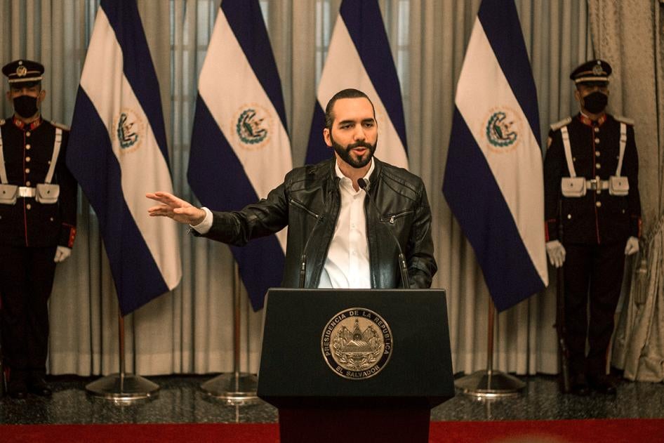 President Nayib Bukele speaks at a press conference in San Salvador