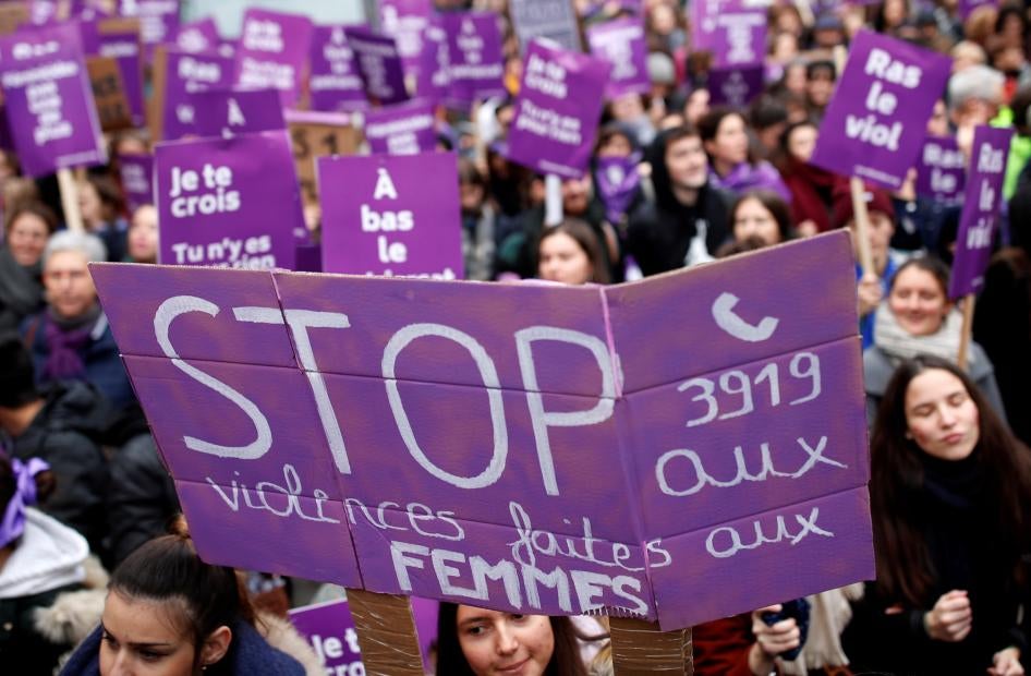 Protestors marching to demand the end of femicide and violence against women in Paris, France, November 23, 2019. 