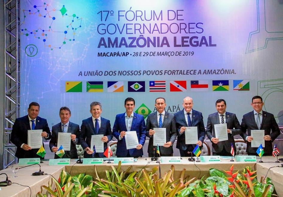 Governors and vice-governors of Brazil’s Amazon states at the 17th Forum of Governors of the Legal Amazon, March 2019