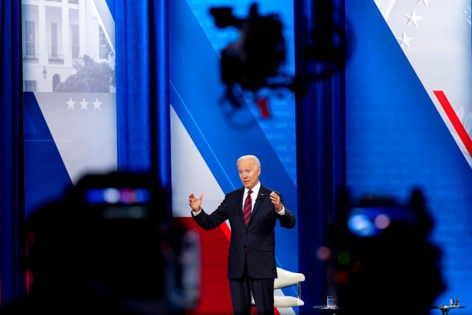 President Joe Biden speaks at a CNN town hall at Mount St. Joseph University in Cincinnati, OH on July 21, 2021.