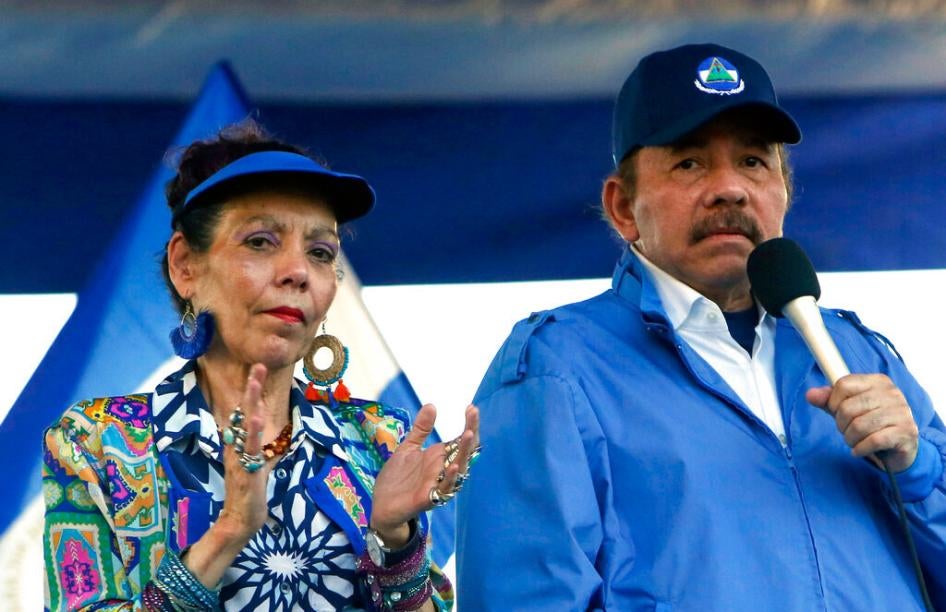 El Presidente de Nicaragua, Daniel Ortega, y su esposa, la Vice Presidenta Rosario Murillo, encabezaron el 5 de septiembre de 2018, un manifestación en Managua, Nicaragua.