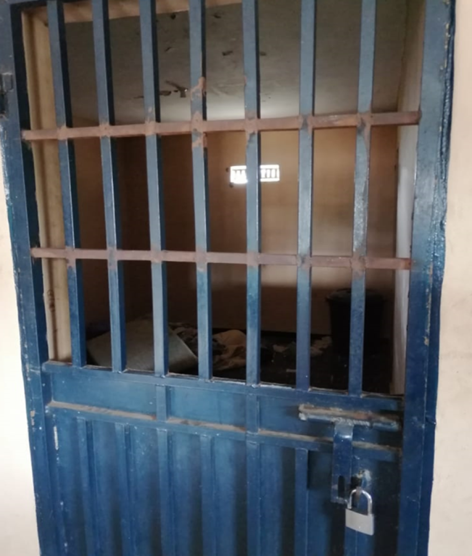 Police detention cell in Area 51 police station: A.G, a lesbian, was held here for 22 days from May 20, 2021 © 2021 Wendy Isaack/Human Rights Watch, 15 July 2021