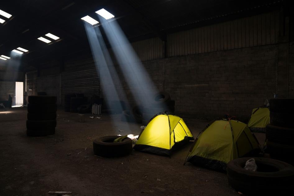An abandoned warehouse in Calais was the site of a migrant encampment before it was demolished in June 2021.