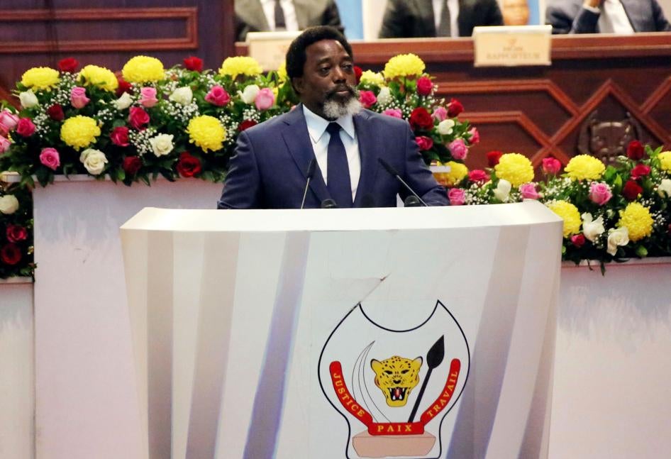 L’ancien président Joseph Kabila s’exprime lors du discours sur l’état de la nation à l’Assemblée nationale à Kinshasa, République démocratique du Congo, archive, 19 juillet 2018