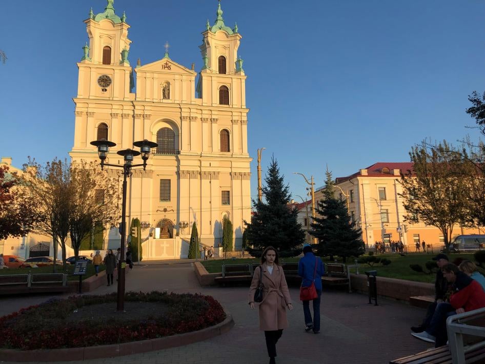 View of the Catholic Church in Hrodna, Belarus. 