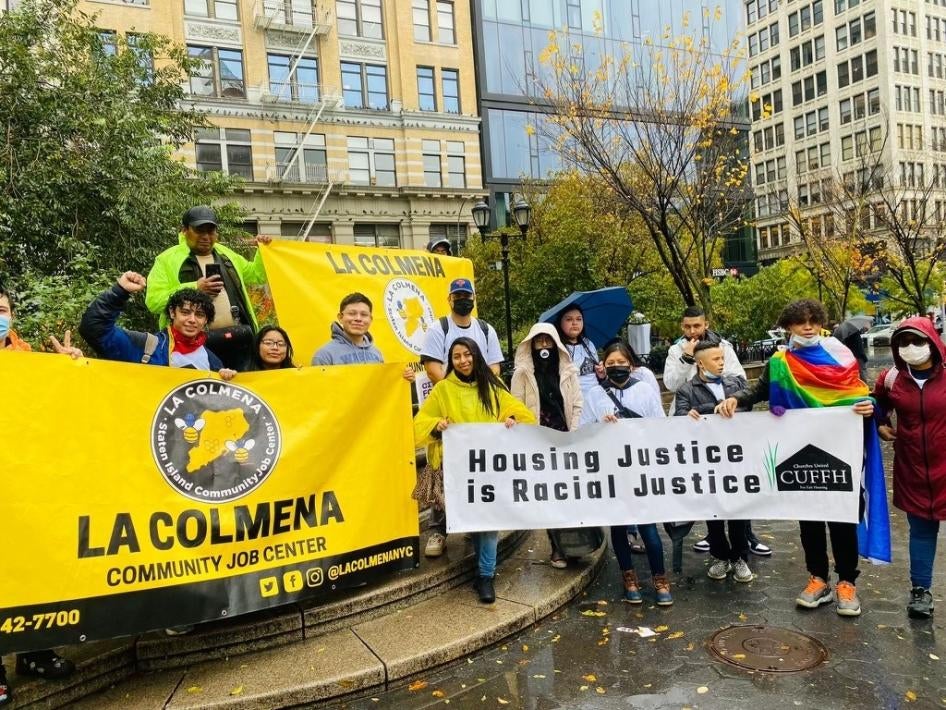 Community members from local organizations La Colmena and CUFFH participate in the 11 mile march for immigration reform, on Friday, November 12, 2021 in New York City. 