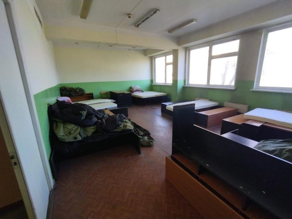 One of the classrooms at FRISPA where Romani refugees from Ukraine live, Chisinau, Moldova, end of March 2022.