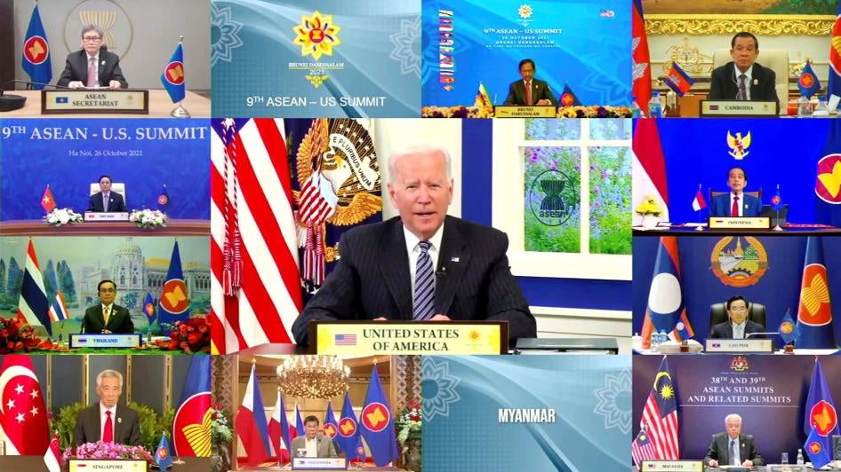 United States President Joe Biden speaks in the virtual ASEAN summit meeting