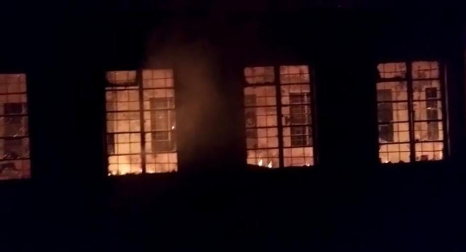 Screenshot from a video of the ‘Queen of the Rosary College’, in Okoyong, in South-West Cameroon, on fire after an arson attack by separatist fighters on February 11, 2022.