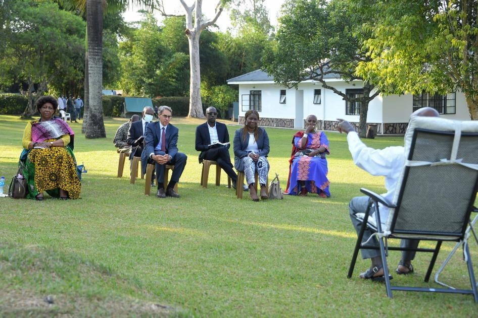 Members of the Human Rights Watch delegation meet with President Museveni in Ntungamo, western Uganda on June 29, 2022. 