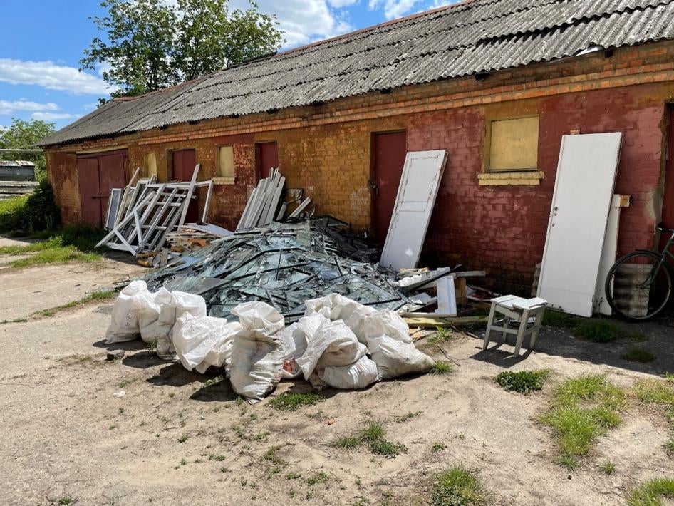 This school was damaged in an attack on April 28 on a government health services center in the Kharkiv suburb of Pokotylivka that was being used as a Territorial Defense Forces base, May 24, 2022.