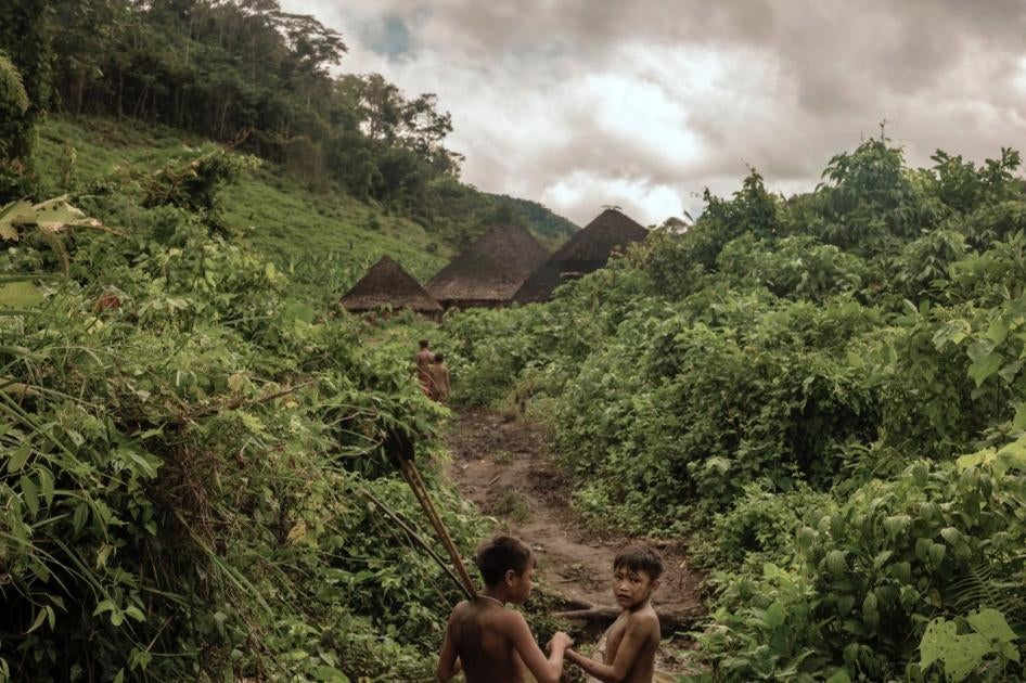 Children in the Yanomami Indigenous Territory, located in the Brazilian states of Roraima and Amazonas, in June 2021.