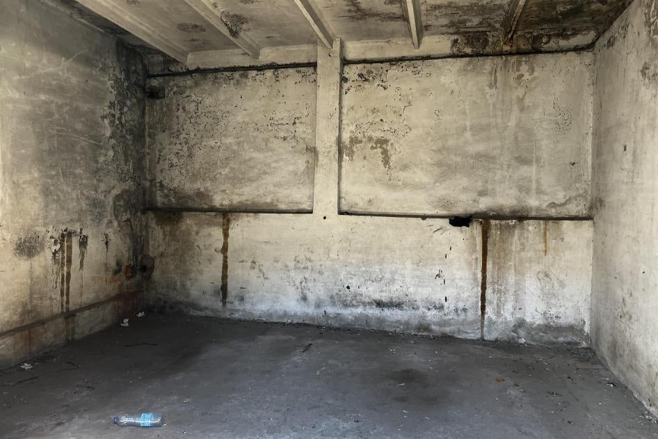 One of two garages in which Russian forces held men on the City Railway Polyclinic compound, in Izium, Ukraine, September 22, 2022. 