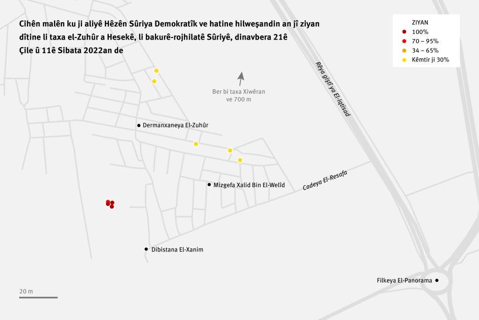 A map of destruction in al-zuhour neighborhood