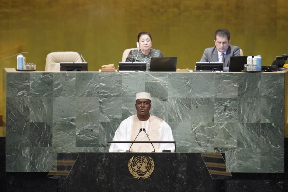 Le Premier ministre par intérim du Mali, Abdoulaye Maïga, s'adresse à la 77e session de l'Assemblée générale des Nations Unies, le 24 septembre 2022.