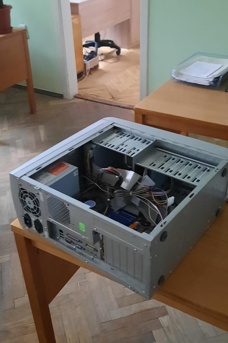 destroyed computer in an office