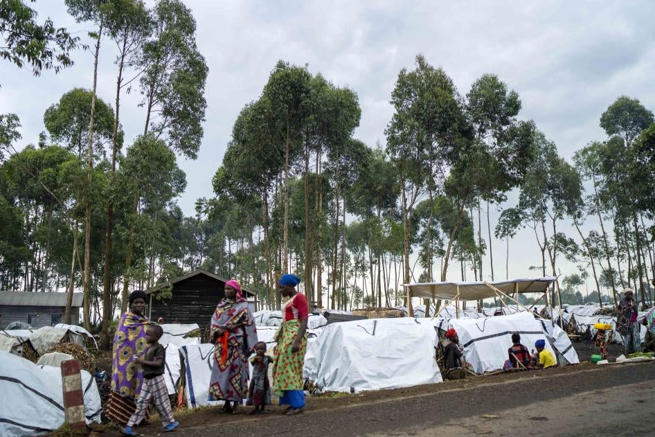 Des personnes déplacées par les combats entre le groupe armé M23 et les forces gouvernementales congolaises se regroupent au nord de Goma, en République démocratique du Congo, le 25 novembre 2022.