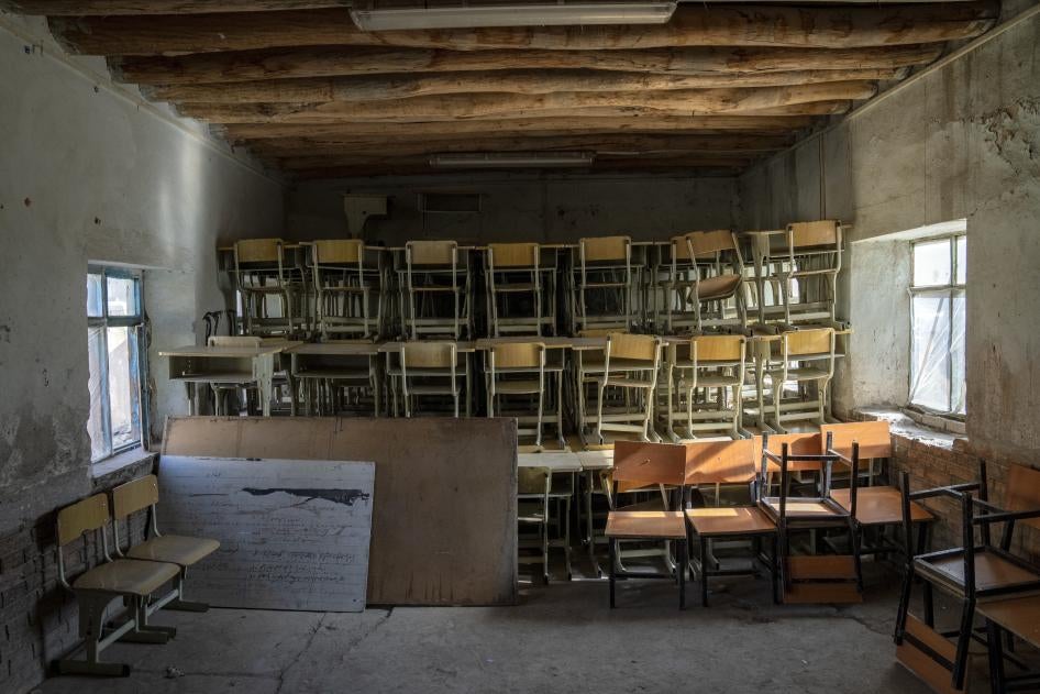 A classroom that previously was used for girls sits empty in Kabul