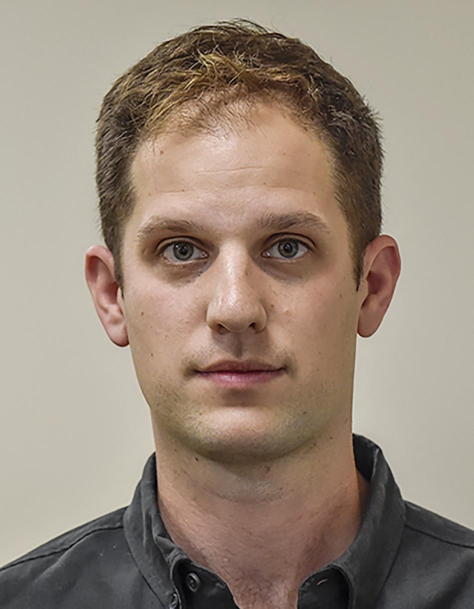 Foto identitas Evan Gershkovich, seorang reporter Amerika Serikat yang bekerja untuk Wall Street Journal.  
