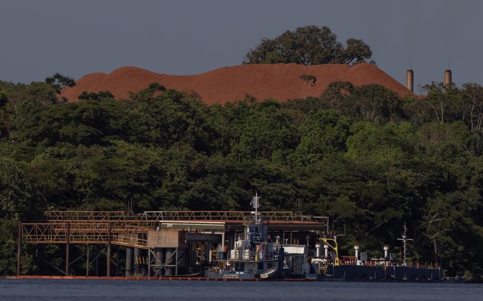 Ship refuels near a bauxite mine in Para state, Brazil.