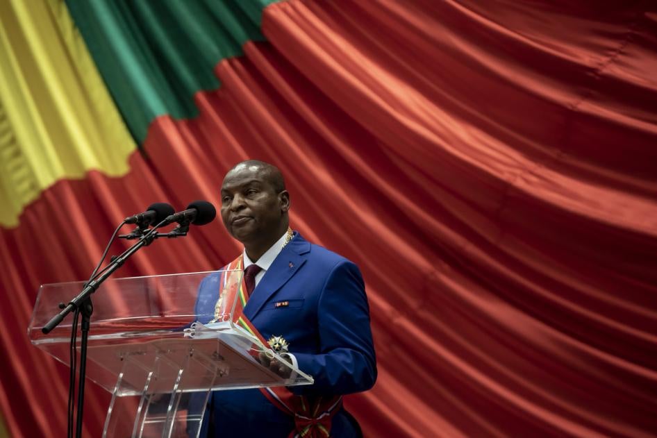 Le président de la République centrafricaine, Faustin-Archange Touadéra, s'exprimait lors de son investiture à Bangui, le 30 mars 2021.