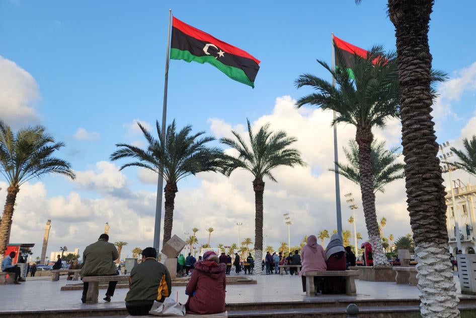People gather on Martyrs Square in the heart of the Libyan capital, Tripoli.