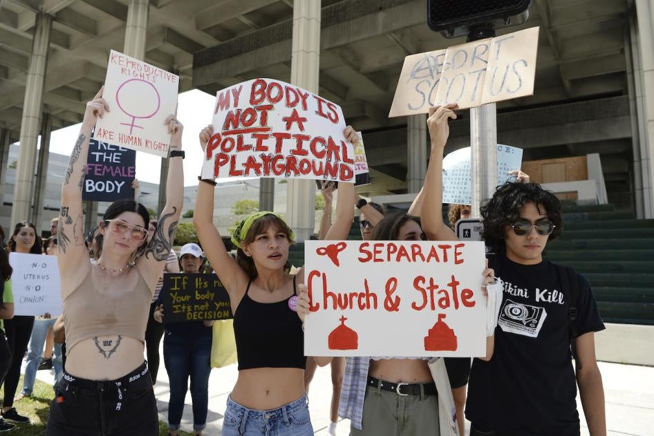 People are protesting during The Bans Off Our Bodies pro-choice rally at the US Federal Court House on July 13, 2022 in Fort Lauderdale, Florida.