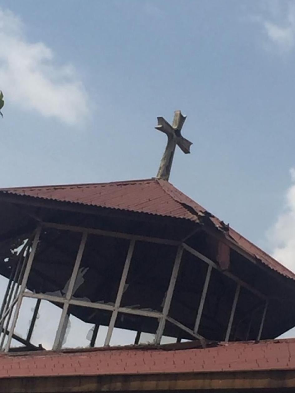 Une église à Kitchanga, dans le territoire de Masisi, endommagée lors des attaques du M23 en janvier 2023. 