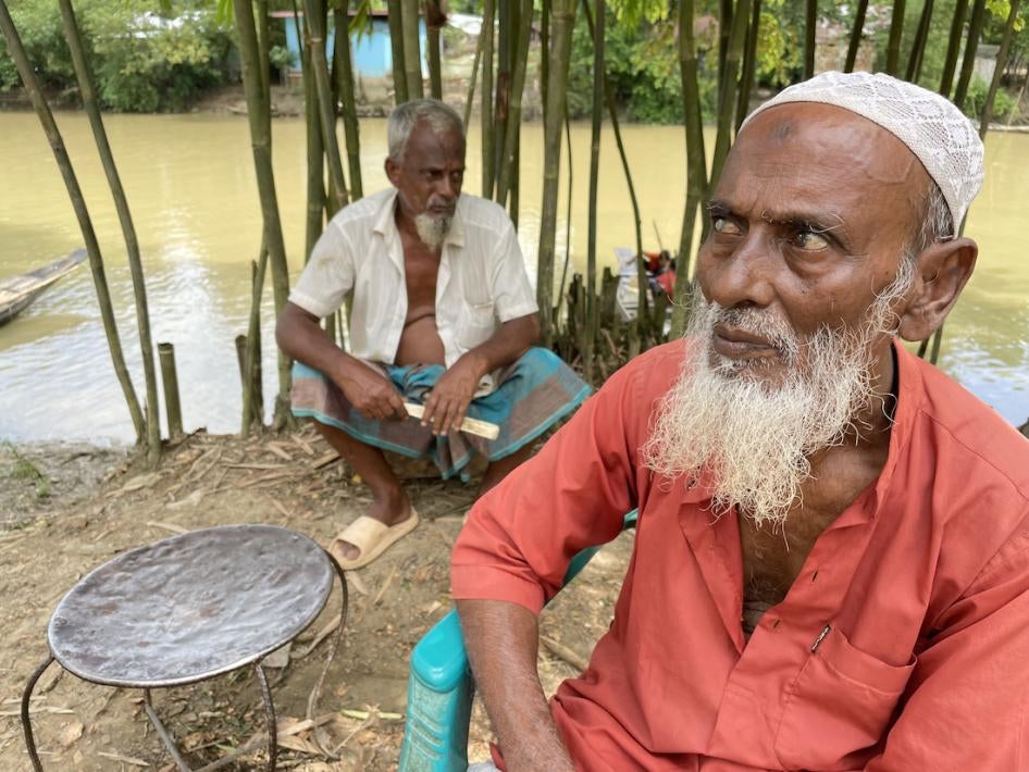 Mohammad Abdul Gani (right) from Biswanthpur, Sylhet, 75, described the temporary shelter where he stayed for 15 days as "another nightmare." 