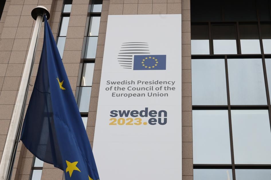 Swedish EU Presidency decorations, Brussels, Belgium, March 1, 2023. 