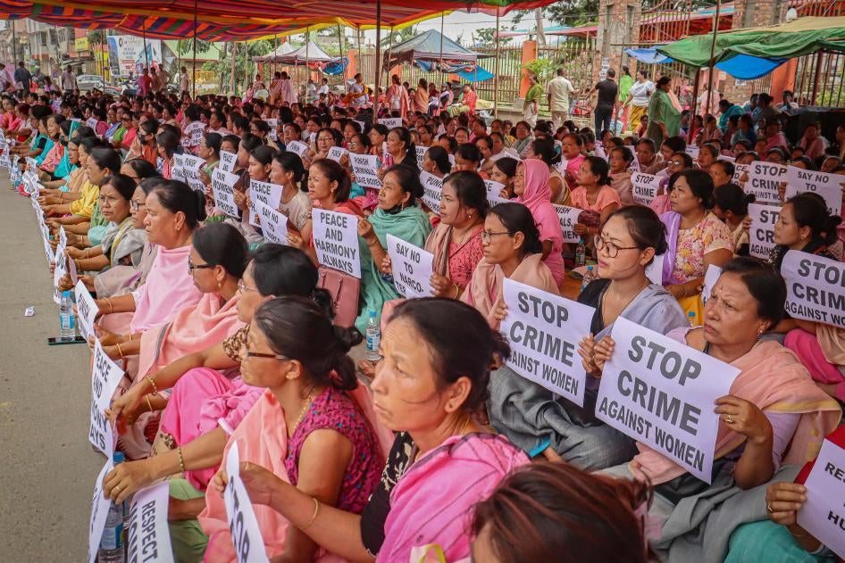 A demonstration against sexual violence targeting women and ongoing ethnic violence in India's northeastern state of Manipur, in Imphal, July 21, 2023.