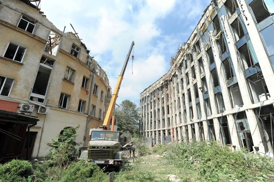An apartment complex on the corner of Akademika Sakharova Street and Stryiska Street in Lviv, seriously damaged by a Russian missile strike on July 6, 2023