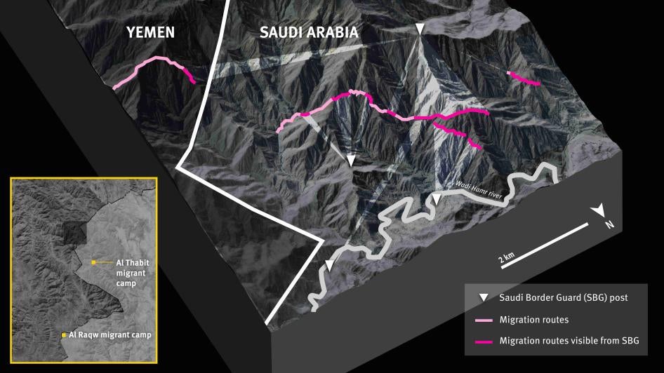 3d model of the sections of the trail used by migrants to cross from Al Thabit into Saudi Arabia 