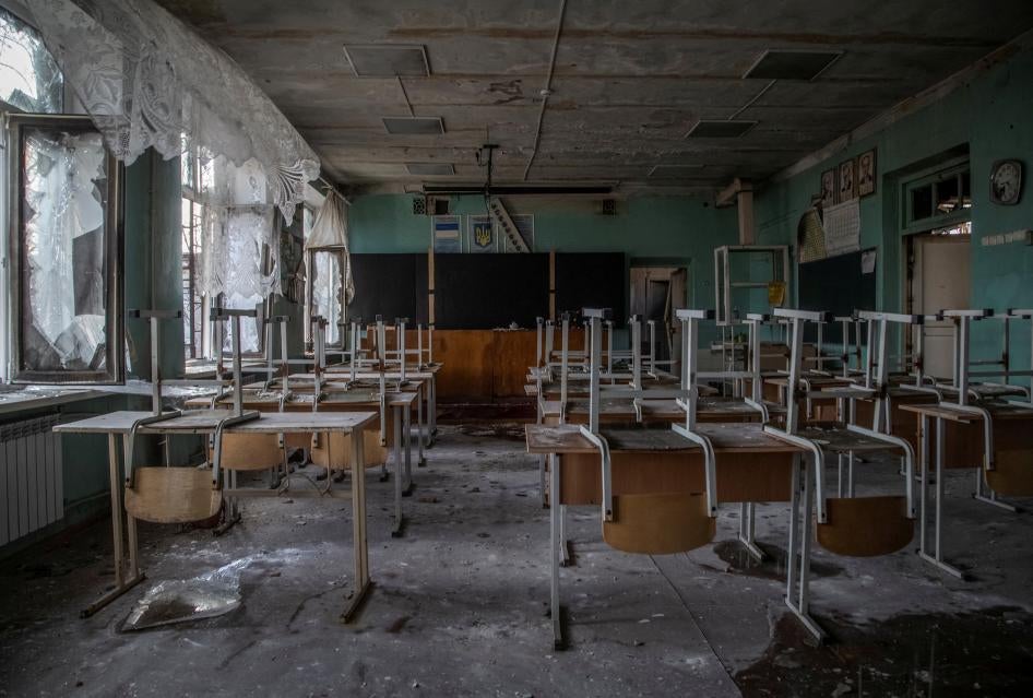 A view of a damaged classroom in Avdiivka, Donetsk region, Ukraine, November 7, 2022.