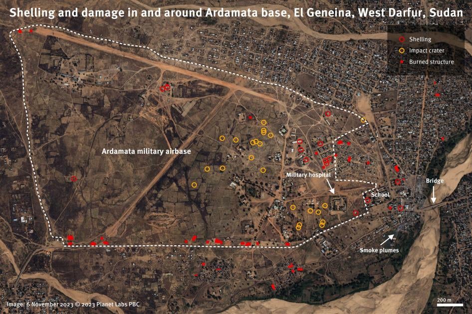 Overall damage inside Ardamata military base and in surrounding areas as of November 6, 2023.