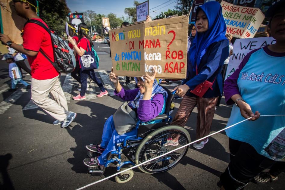 Environmental activists with disabilities take part in a global climate strike