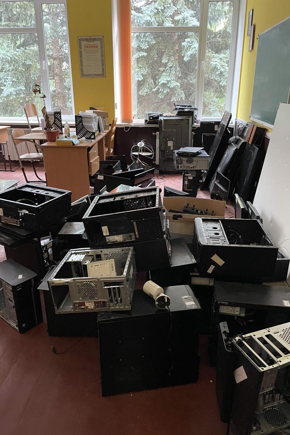 The remains of damaged and looted computers