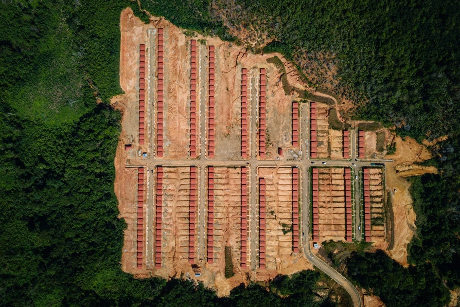 Aerial view of houses for the new community where the residents of Gardi Sugdub will be transferred in Kuna Yala, Panama, October 12, 2023.