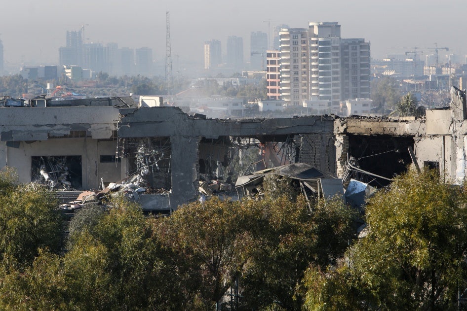 A view of a damaged building following missile attacks, in Erbil, Iraq, January 16, 2024.