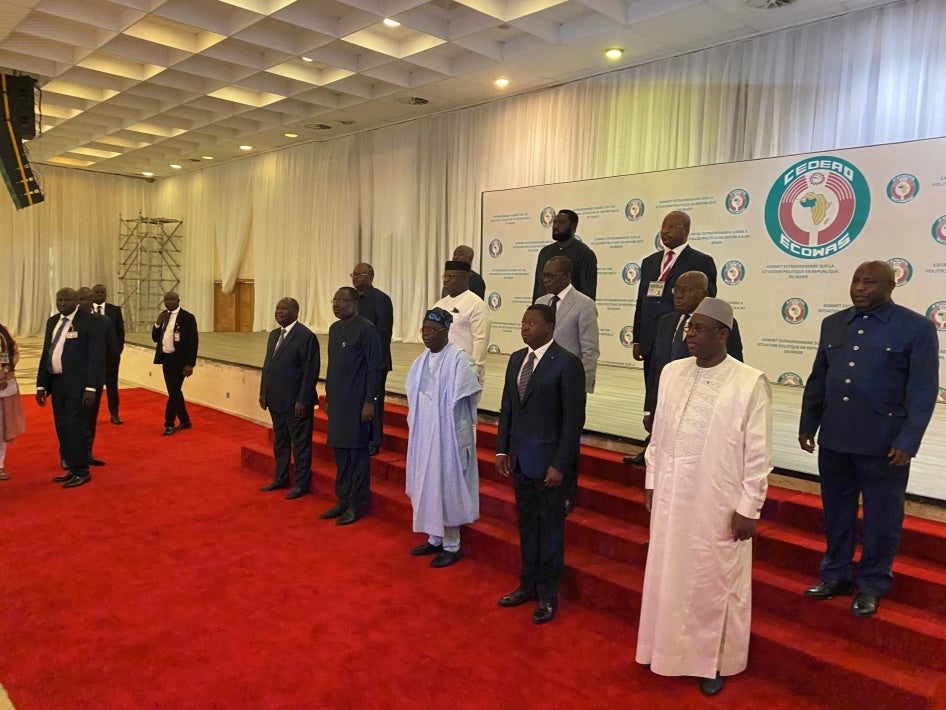 Dirigeants ouest-africains avant une réunion de la Communauté économique des États de l’Afrique de l’Ouest (CEDEAO) à Abuja, au Nigeria, le 10 août 2023.